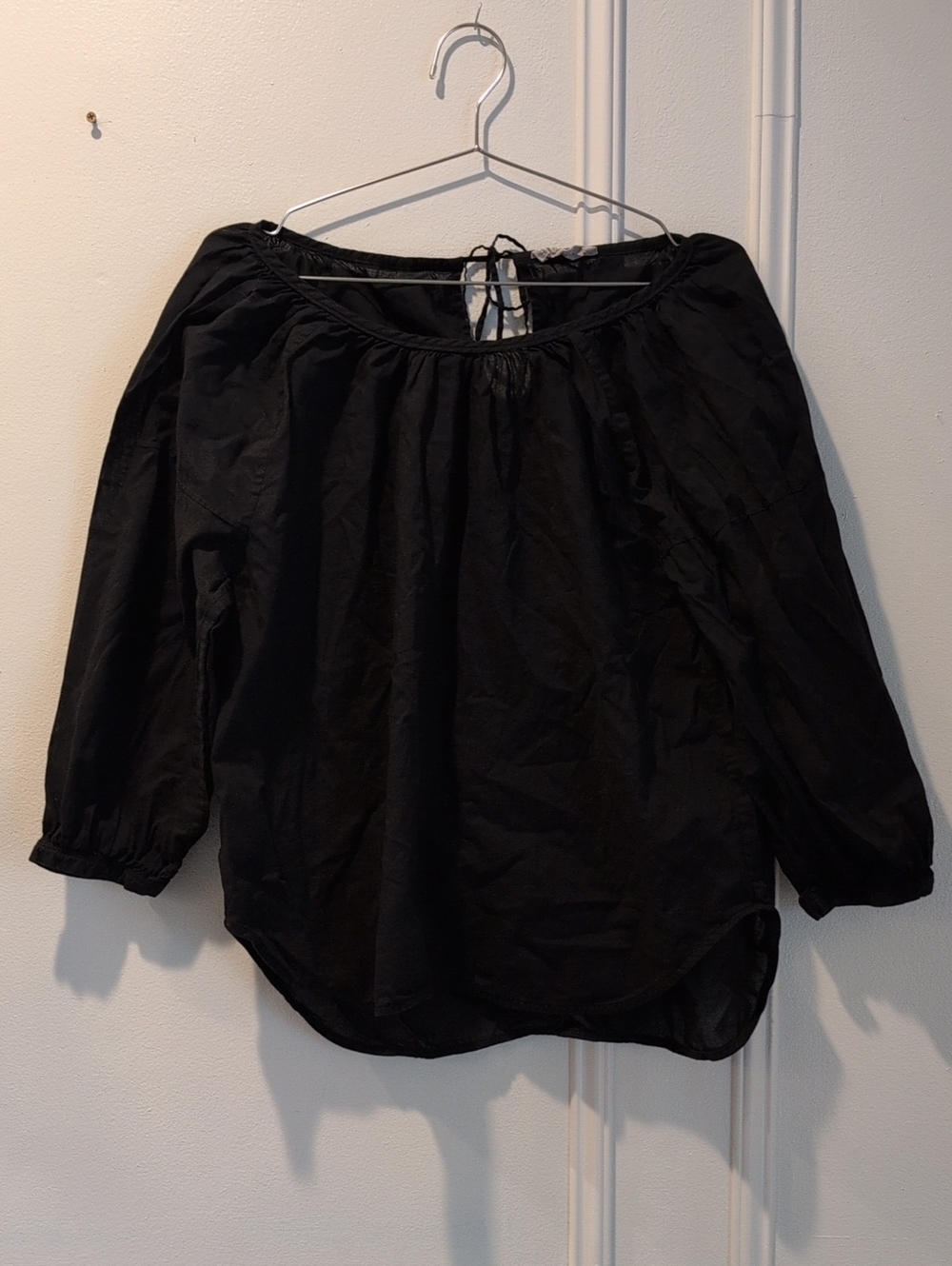 Everlane Black Cotton Peasant Blouse with Back Tie